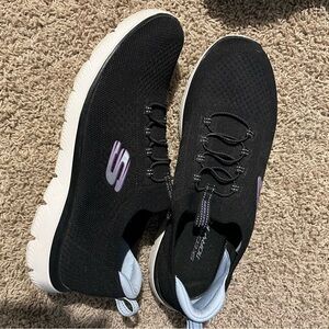 Skechers Black and Purple Sneakers with Knit Upper